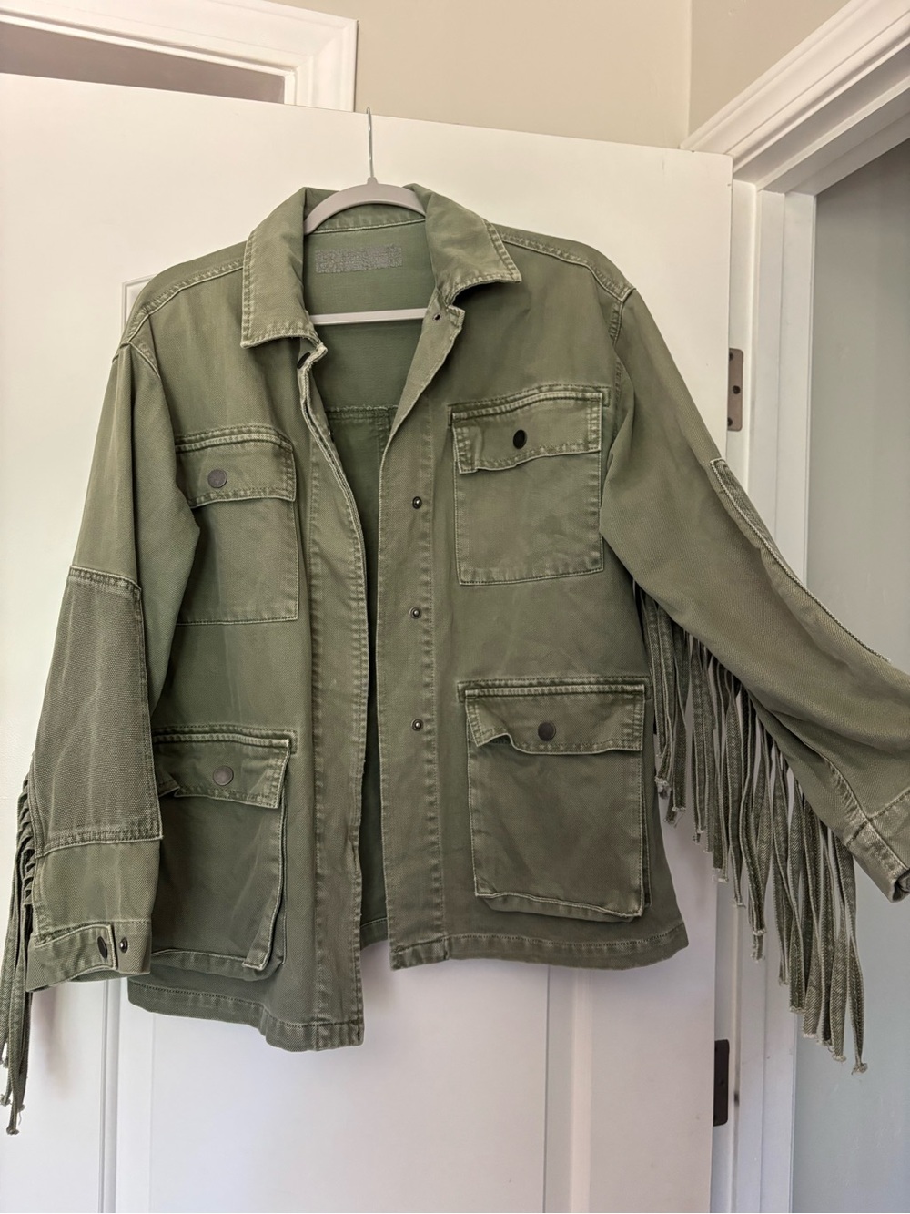 Olive Green Fringe Utility Jacket